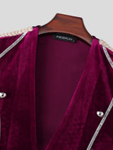 Men's Vintage Aristocrat Velvet Braided Epaulettes Silver Piping Waistcoat SKUL75533