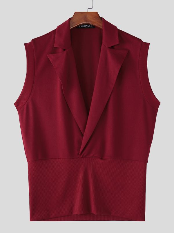 Men's Solid Color Knit Lapel Tank SKUL54073