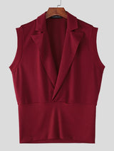 Men's Solid Color Knit Lapel Tank SKUL54073