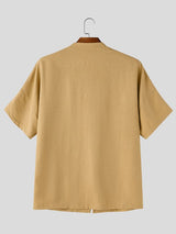 Men's High-Street Neo-Chinese Asymmetric Covered Placket Short Sleeve Shirt SKUL74759