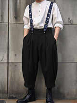 Men's Vintage British Star Printed Double-Button Wide High-Waistband Overall SKUL63185