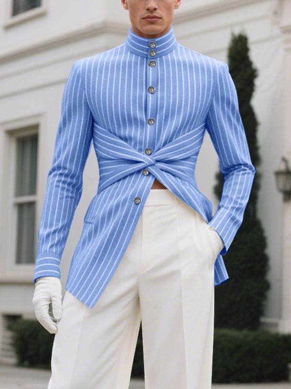 Men's Twist Multi Button Striped Long Sleeve Blazer SKUL33049