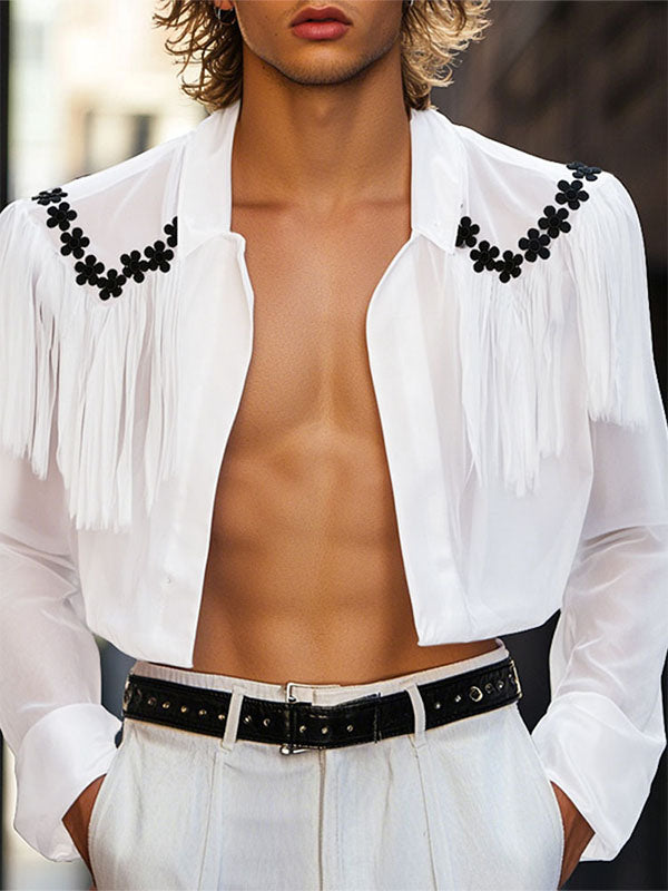 Mens Floral Embroidered Sheer Long Sleeve Cardigan SKUL13046