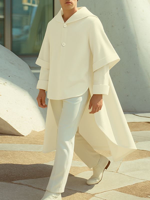 Men's Loose Cape Patchwork Long Sleeve Coat SKUL28509