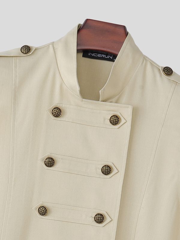 Men's Avant-Garde Victorian Military Longline Sleeveless Trench Waistcoat SKUL79527