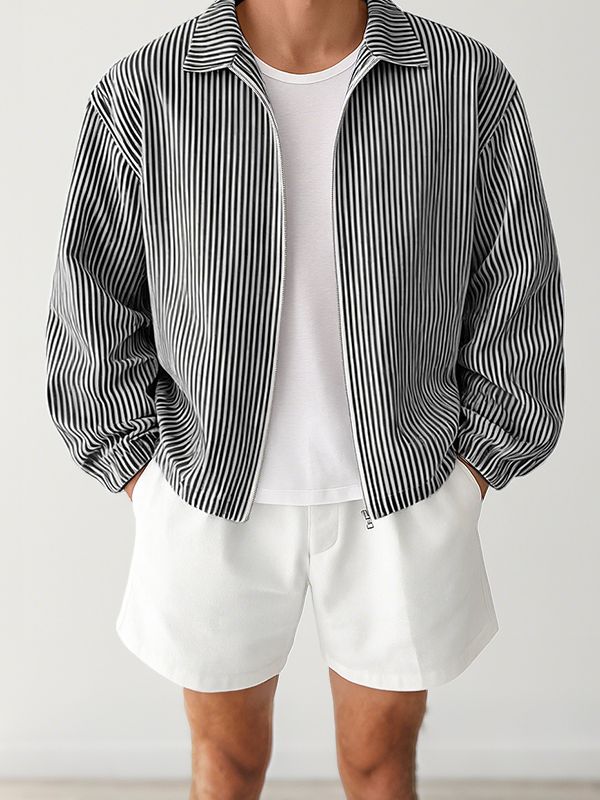 Men's Striped Lightweight Long Sleeve Jacket SKUL34237