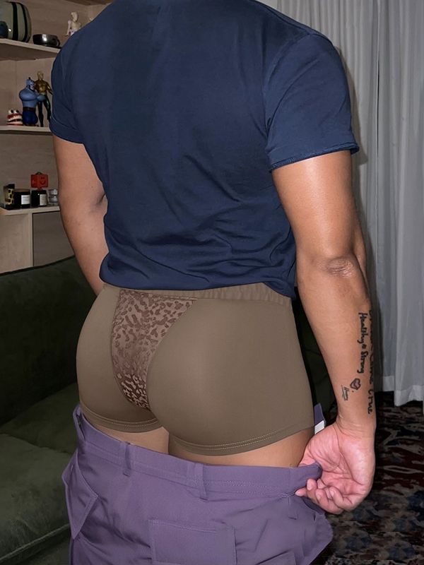 Men's Sexy Sheer Mesh Leopard Print Back Panel Boxer Short SKUL69632