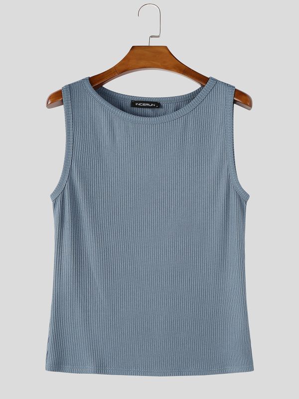 Men's Hardcore Bodybuilding Muscle Fit Ribbed Knit Crew Neck Tank SKUL68063