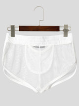 Men's Sexy Lounge Sheer Mesh Contrast Binding Dolphin Hem Bulge Pouch Mini Length Short SKUL83193