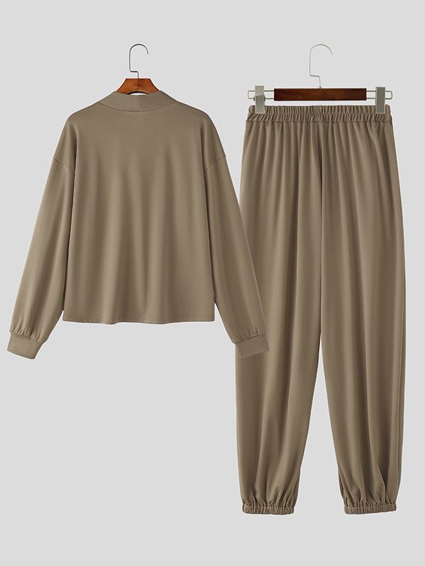 Men's Solid Color Casual Two Pieces Outfit SKUL45418