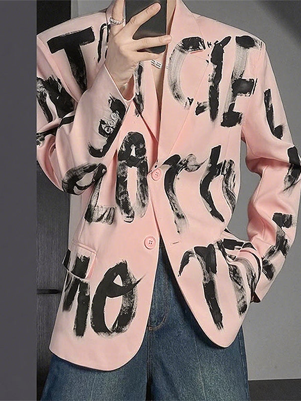 Men's Colorblock Letter Print Long Sleeve Blazer SKUL25959