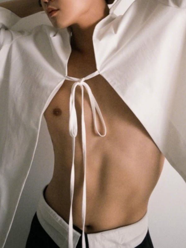 Men's Back Hollow Tie Long Sleeve Shirt SKUL51932