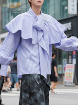 Men's Stripe Ruffle Long Sleeve Shirt SKUL47651