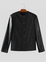Men's Faux Leather Patchwork Loose Long Sleeve Blazer SKUL28507
