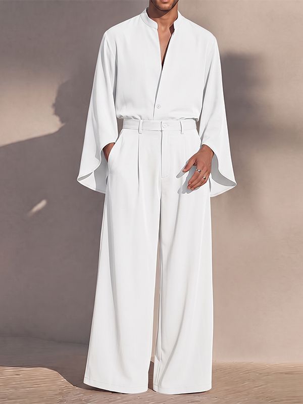 Men's Zen Minimalist Art Gallery Cape Flare Sleeve Two Pieces Outfit SKUL85514