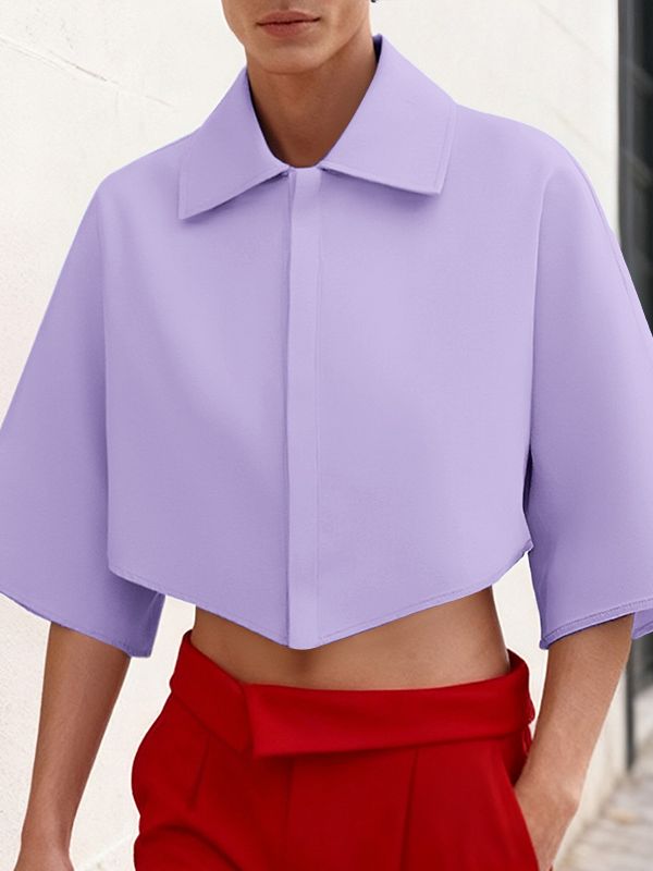 Men's Solid Color Wide Cuff Cropped Casual Shirt SKUL45372