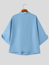 Men's Solid Color Draped Neck Half Sleeve T-shirt SKUL57779