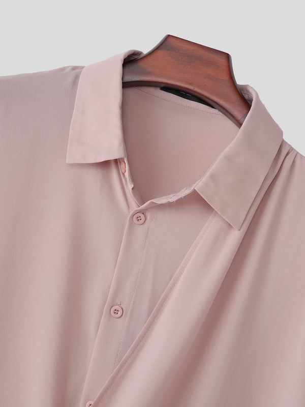 Men's Avant-Garde Semi-Sheer Asymmetrical Draped Chiffon Shirt SKUL79227