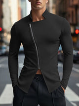 Men's Asymmetric Zipper Knit Slim Fit Long Sleeve T-shirt SKUL48013