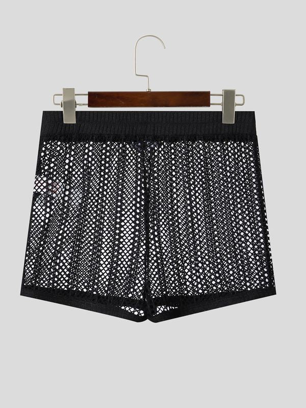 Men's Modern High-Street Sheer Open Mesh Honeycomb Fitted Short SKUL69694