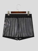 Men's Modern High-Street Sheer Open Mesh Honeycomb Fitted Short SKUL69694