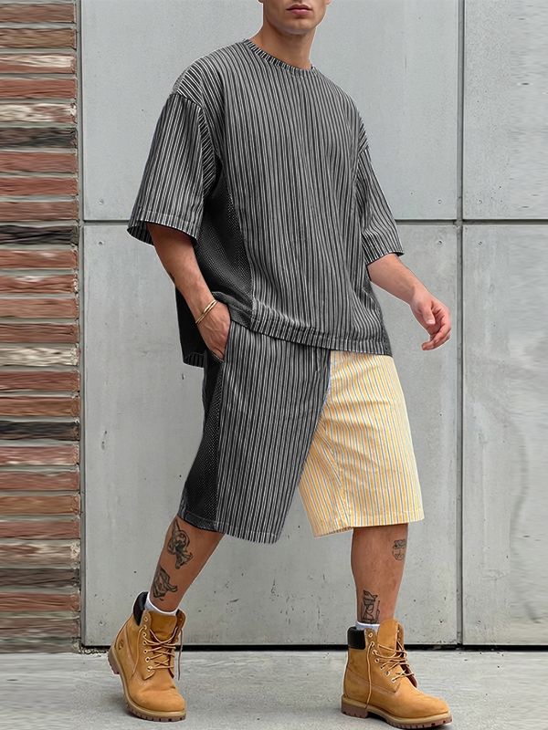 Men's Striped Color Block Two Pieces Outfit SKUL56687