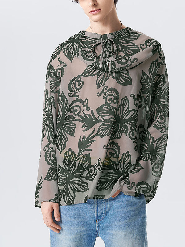 Mens Floral Print Chiffon Hooded T-Shirt SKUJ98872