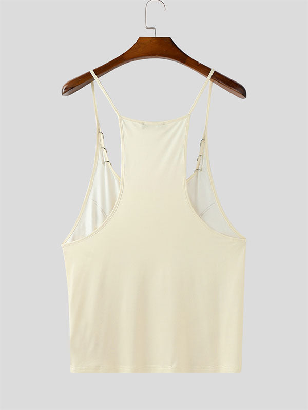 Men's Metal Ring Patchwork Cowl Neck Tank SKUL17912