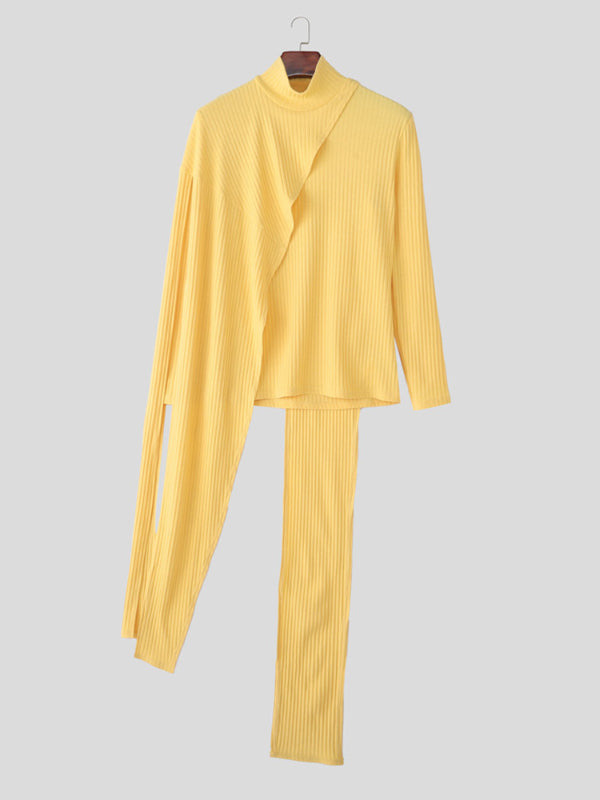 Men's Shawl Patchwork High Neck Long Sleeve Sweater SKUL29745