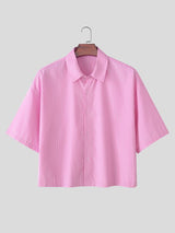 Men's Trendy Casual Lightweight Vertical Striped Boxy Cropped Short Sleeve Shirt SKUL68346