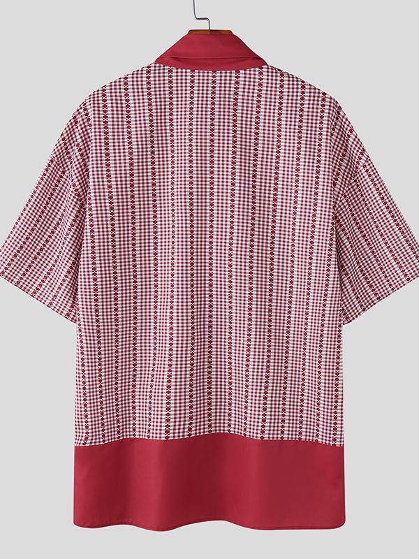 Men's Cartoon Print Plaid Short Sleeve Shirt SKUL50069