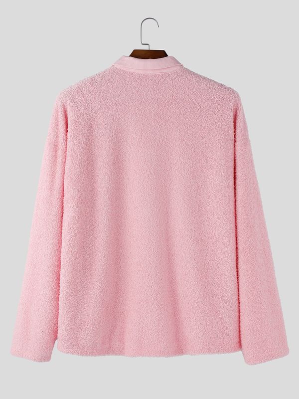 Men's Solid Color Textured Lapel Long Sleeve Shirt SKUL52568