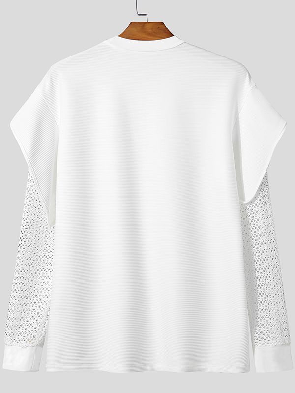 Men's Deconstructed Sheer Mesh Long Sleeve Sweatshirt SKUL46202