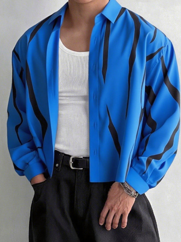 Men's Irregular Stripe Print Long Sleeve Shirt SKUL27285