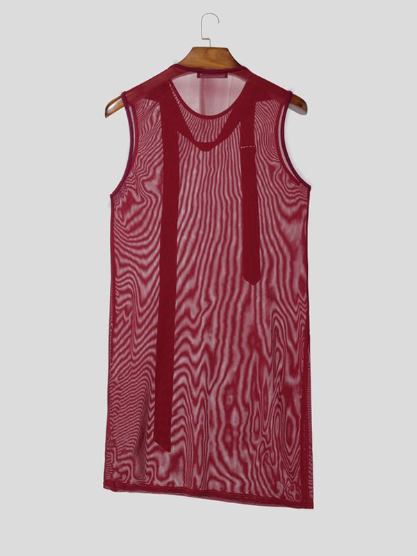 Men's Avant-Garde Sheer Mesh Asymmetrical Longline Tank SKUL71424