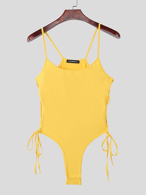 Men's Solid Color Lace Up Bodysuit SKUL45412