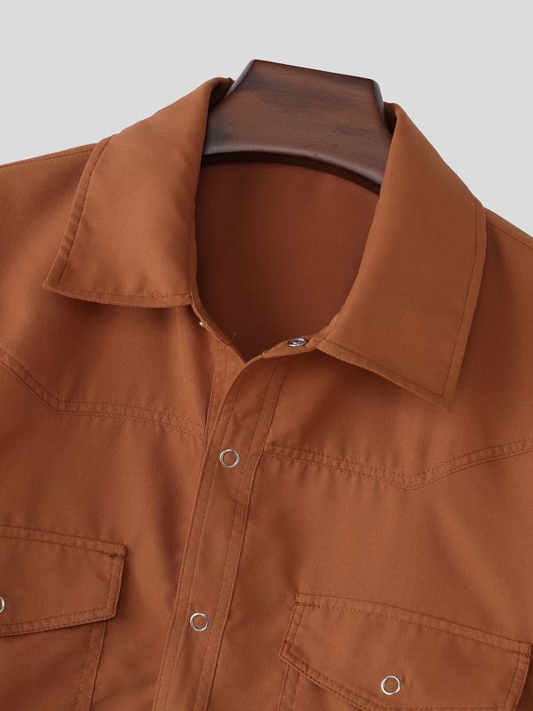 Men's American Vintage Western Utility Drop-Shoulder Short Sleeve Shirt SKUL75797