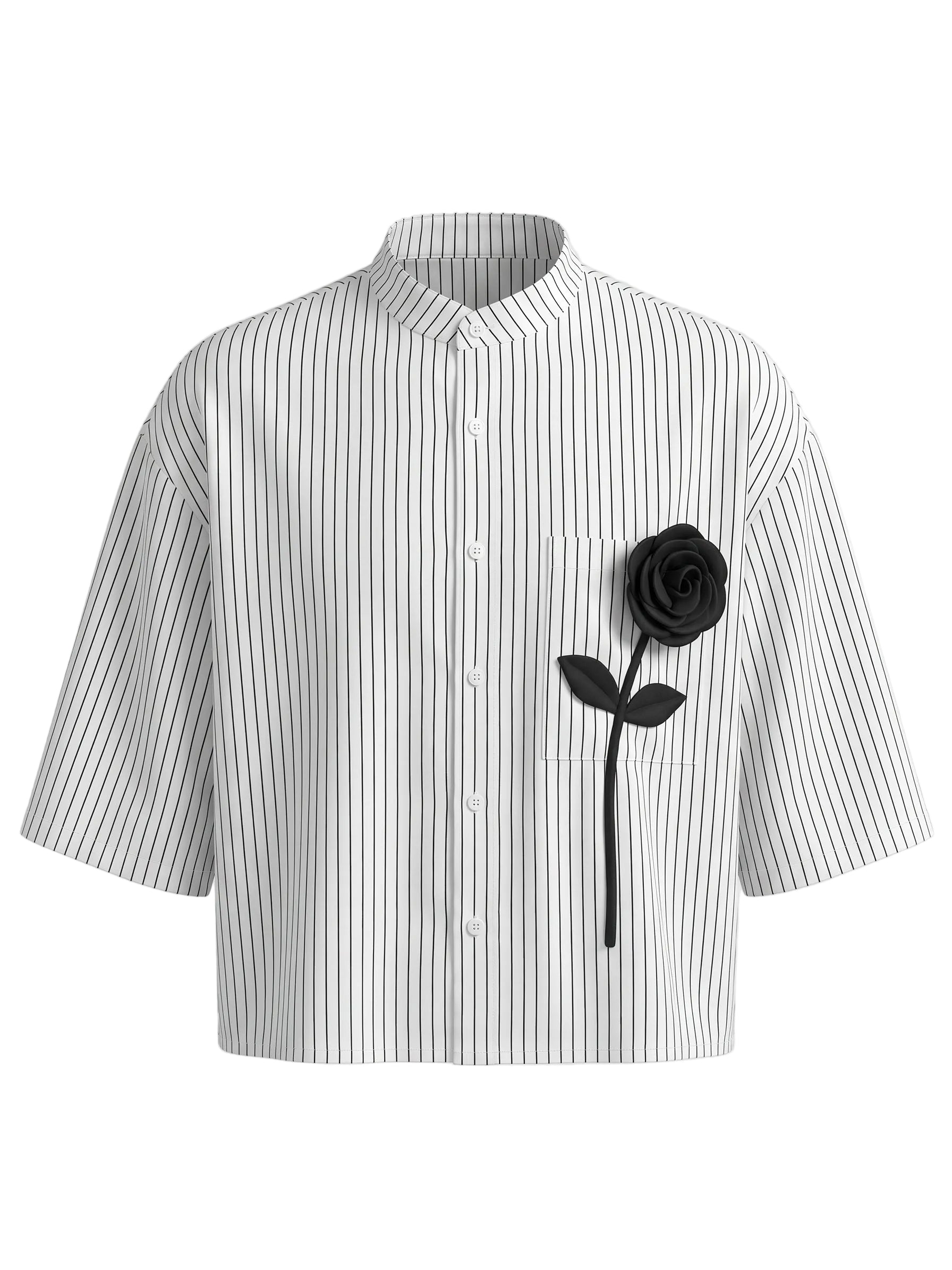 Men's 3D Floral Patchwork Striped Half Sleeve Shirt SKUL63257