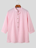 Mens Cotton Linen Three-quarter Sleeves Shirts SKUC21799