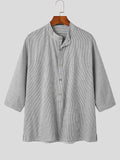 Mens Cotton Linen Three-quarter Sleeves Shirts SKUC21799