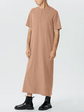 Men's Solid Color Loose Short-sleeved Robe SKUF33439
