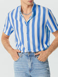 Chemises rayées à manches courtes pour hommes Vintage col montant SKUG77758