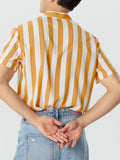 Mens Vintage Stand-up collar Short Sleeve Striped Shirts SKUG77758