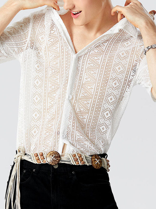 Men's Sexy Hollow Lace Loose Shirts SKUH98947
