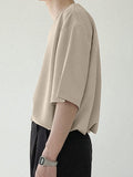Mens V-neck Solid Color Short-sleeved T-shirt SKUI88111