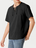 Mens Eyelet Drawstring Casual Short-sleeved Shirts SKUI90676