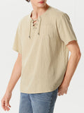Mens Eyelet Drawstring Casual Short-sleeved Shirts SKUI90676