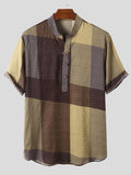 Chemises à manches courtes à carreaux pour hommes à col montant SKUI90934