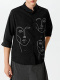 Mens Abstract Face Print Long Sleeve Shirts SKUI93694