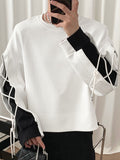 Mens Contrast Lace-up Long Sleeve Sweatshirt SKUJ96610